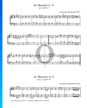 Partition Menuet en Do Majeur, KV 1 et Trio (KV 6 1f)