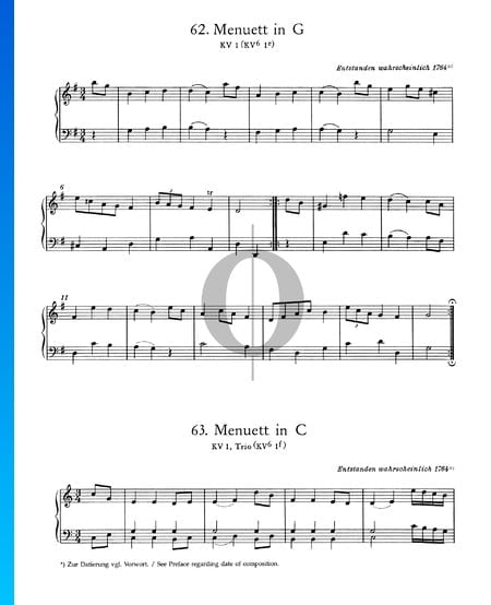 Menuet in C Major, KV 1 and Trio (KV 6 1f) Sheet Music