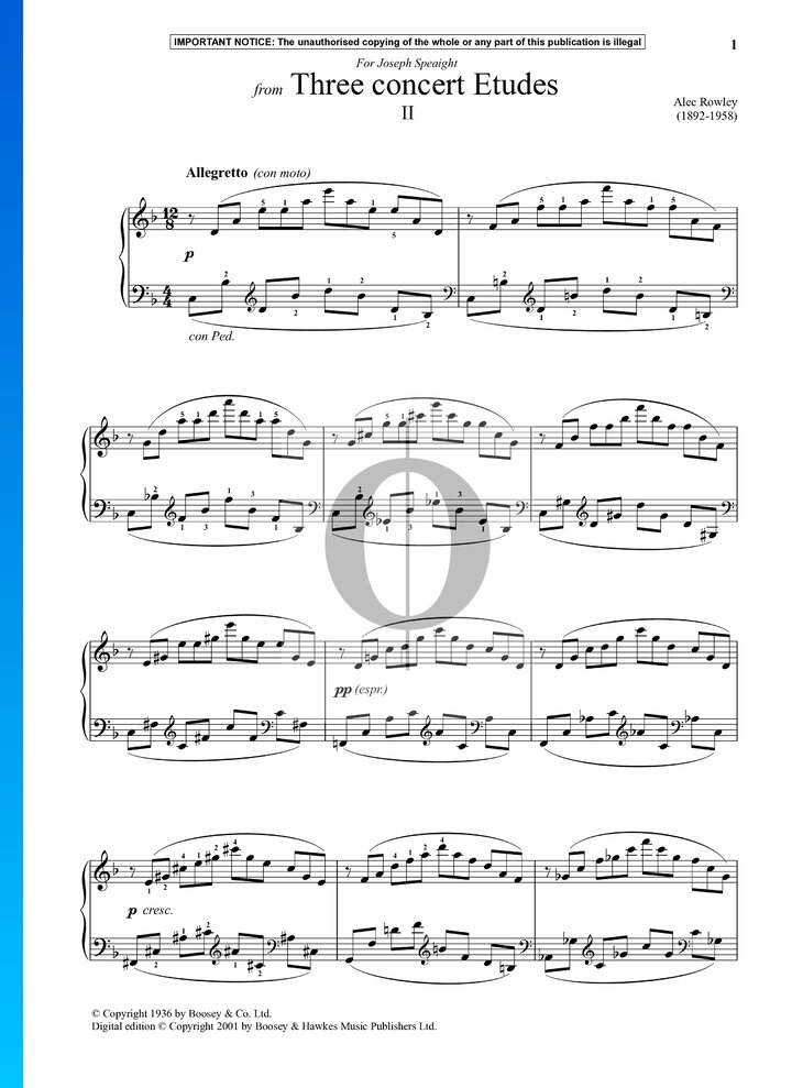 Three Concert Etudes, No. 2 (Alec Rowley) Piano Sheet Music OKTAV