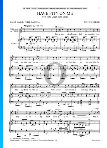 Four Greek Folk Songs: Have Pity On Me Sheet Music