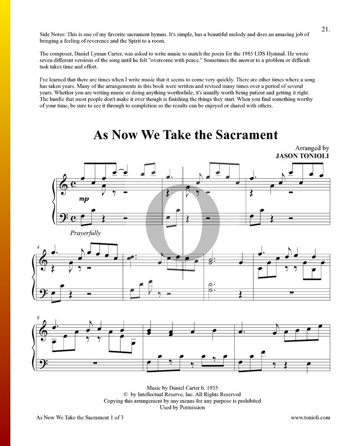 As Now We Take The Sacrament (Daniel Carter) Piano Sheet Music - OKTAV