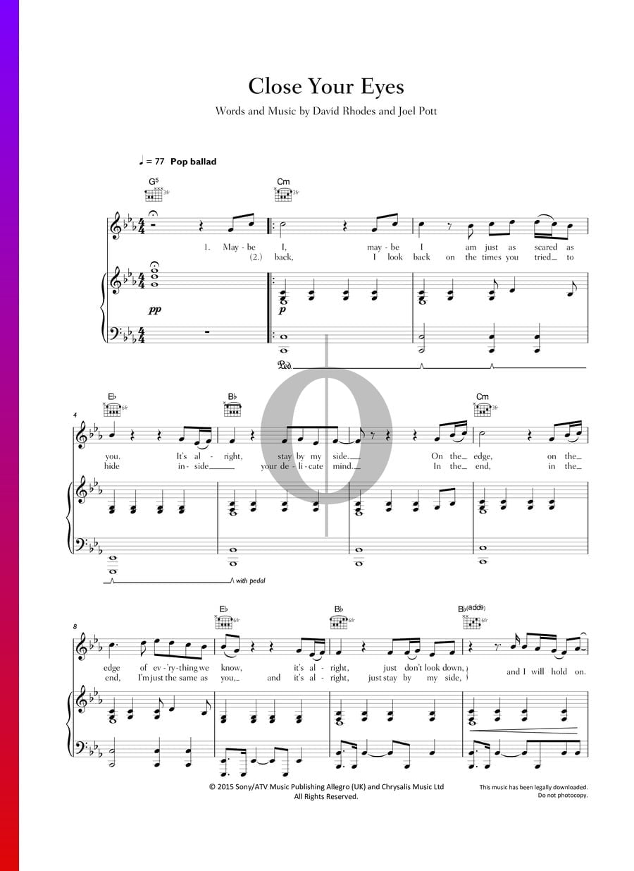 Close Your Eyes (Rhodes) Piano Sheet Music - OKTAV