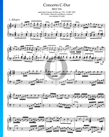 Partition Concerto en Do Majeur, BWV 976: 1. Allegro