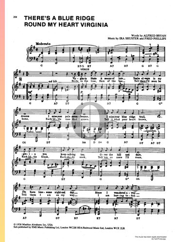 There's A Blue Ridge In My Heart Virginia Sheet Music