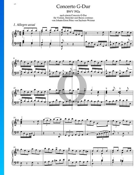 Concerto in G Major, BWV 592a: 1. Allegro assai Sheet Music