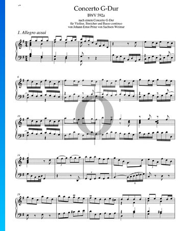 Concierto en sol mayor, BWV 592a: 1. Allegro assai Partitura