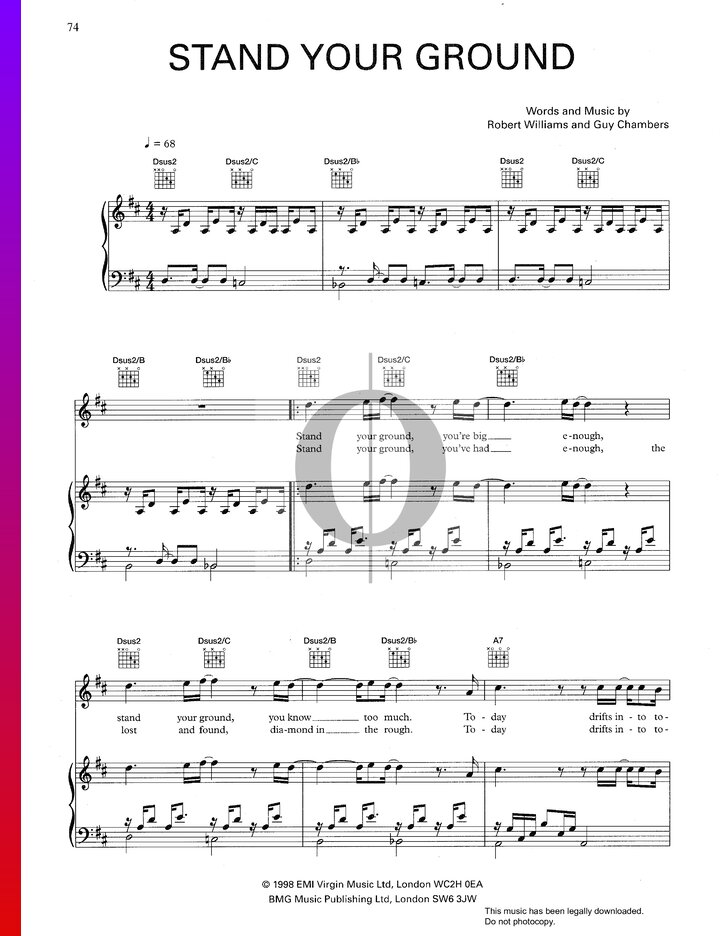Stand Your Ground (Robbie Williams) Piano Sheet Music OKTAV