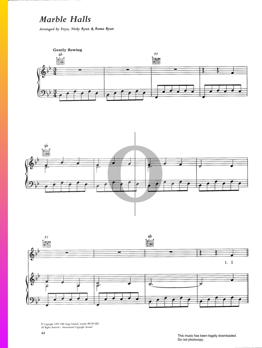 Marble Halls (Enya) Piano Sheet Music OKTAV