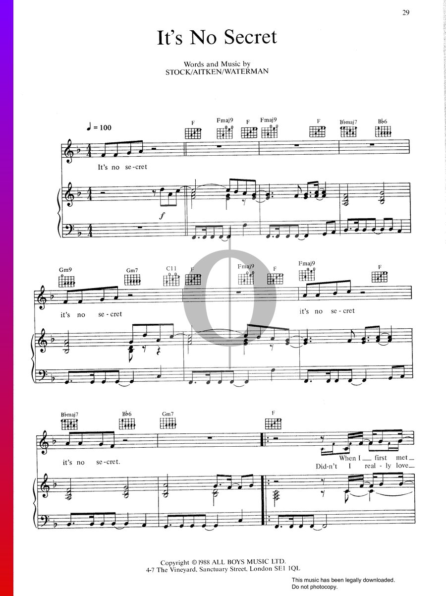 It's No Secret (Kylie Minogue) Piano Sheet Music - OKTAV