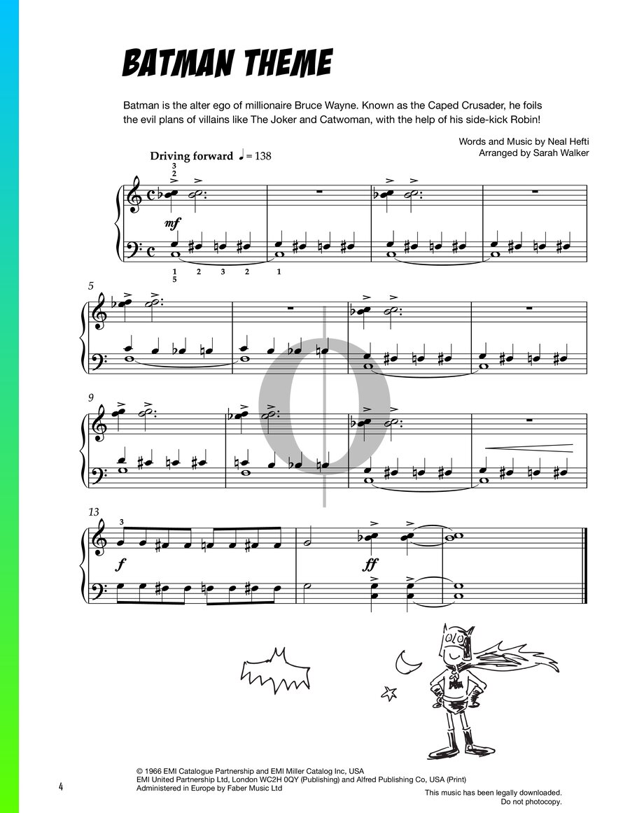 Batman Theme Piano Sheet Music from Batman (1966) by Neal Hefti - OKTAV