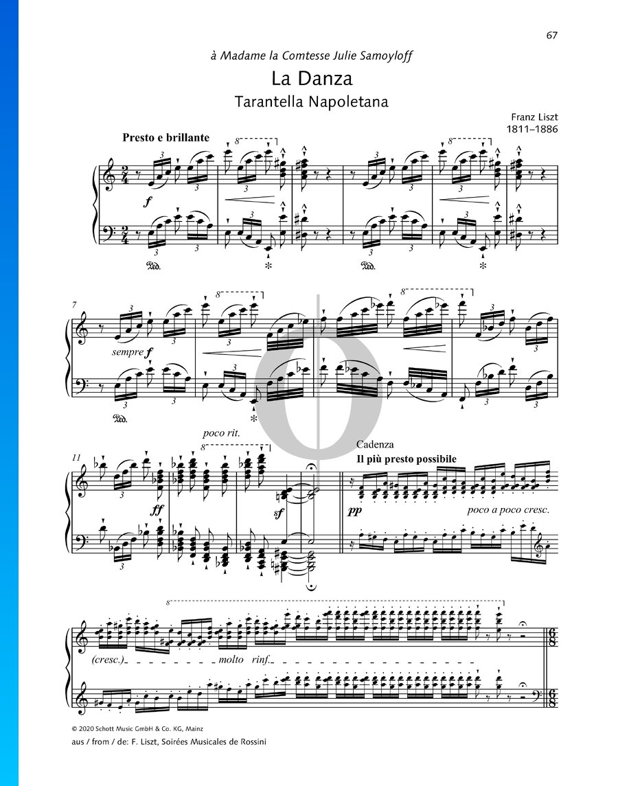 Piano sheet music cover image for La Danza by Franz Liszt