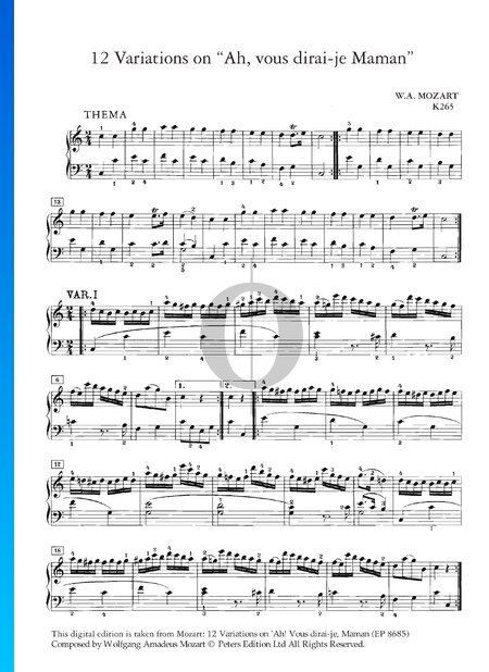 Twelve Variations in C-Major, KV 265 (300e)