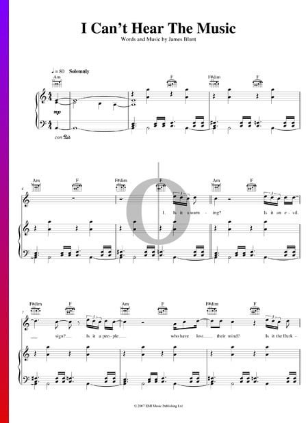 I Can't Hear The Music Sheet Music