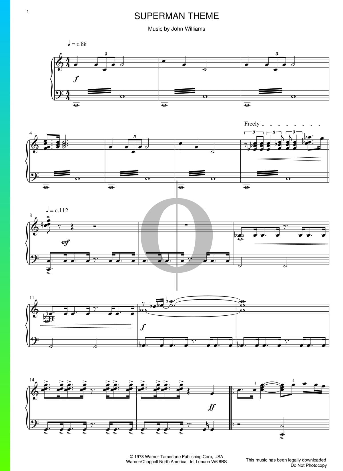 Superman Theme Piano Sheet Music From Superman By John Williams OKTAV