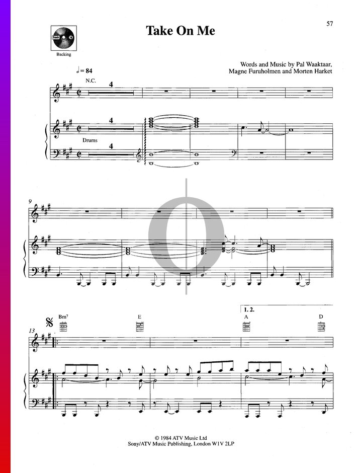 Take On Me (A-ha) Piano Sheet Music - OKTAV