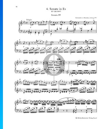 Partition Sonate pour Piano No. 4 Mi bémol Majeur, KV 282 (189g): 1. Adagio