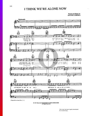 I Think We're Alone Now Sheet Music