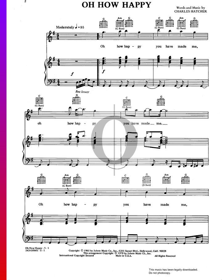 Oh How Happy (The Shades of Blue) Piano Sheet Music OKTAV