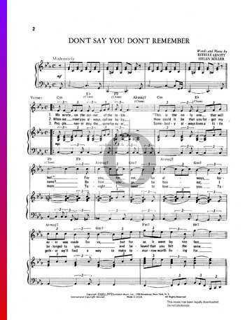 Don't Say You Don't Remember Sheet Music