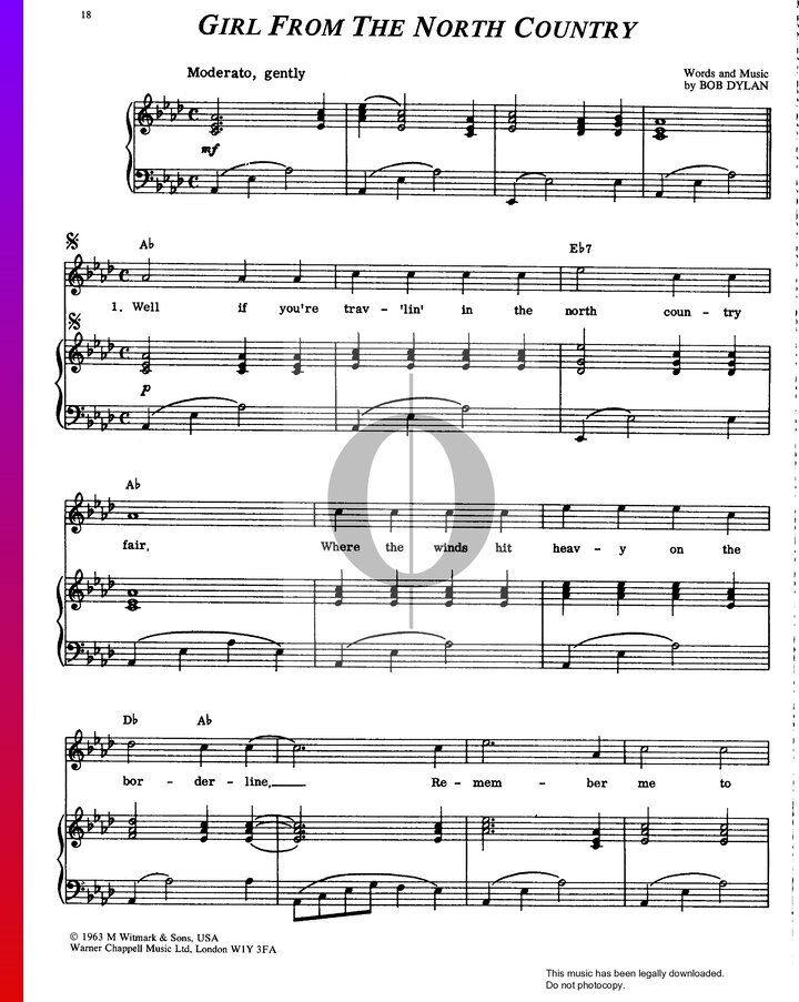 Girl From The North Country Sheet Music (Piano, Voice) - OKTAV