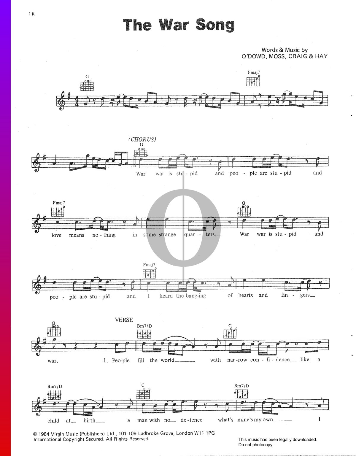 ▷ The War Song Sheet Music (Piano, Voice, Guitar) | PDF Download - OKTAV