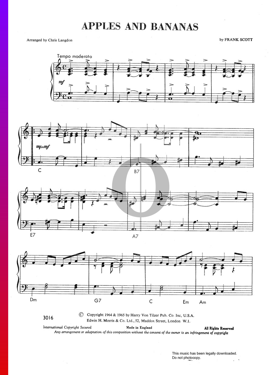 Apples And Bananas (Lawrence Welk and His Orchestra) Piano Sheet Music