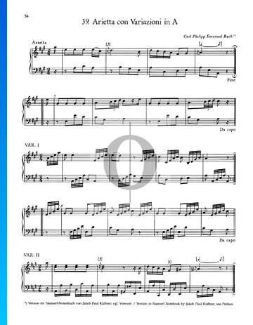 Arietta con Variazioni in A-Dur, H.155 Musik-Noten