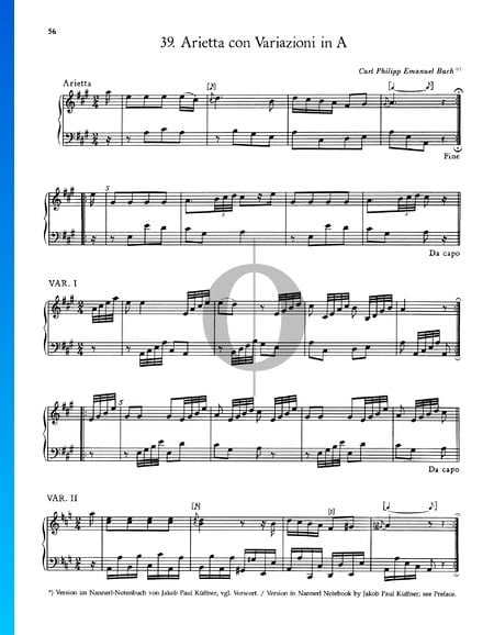 Arietta con Variazioni in A Major, H.155 Sheet Music