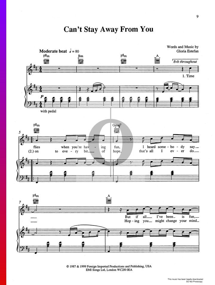 Cant Stay Away From You Sheet Music Piano Voice Guitar Pdf 