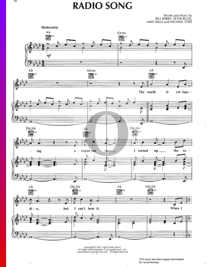 Radio Song Sheet Music (Piano, Guitar, Voice) - OKTAV