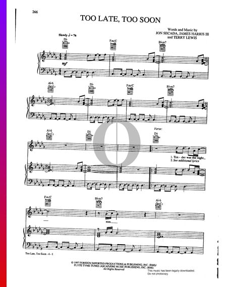 Too Late, Too Soon Musik-Noten