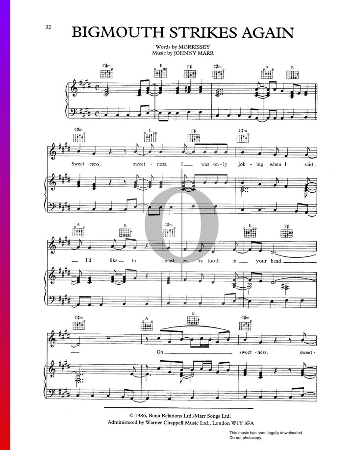 Bigmouth Strikes Again (The Smiths) Piano Sheet Music - OKTAV