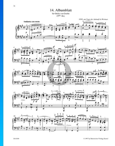 Albumblatt für Ottilie von Goethe Musik-Noten