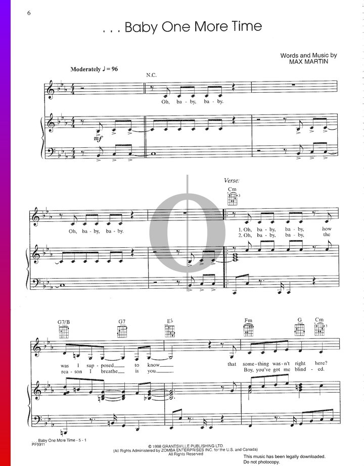 Baby One More Time (britney Spears) Piano Sheet Music - Oktav