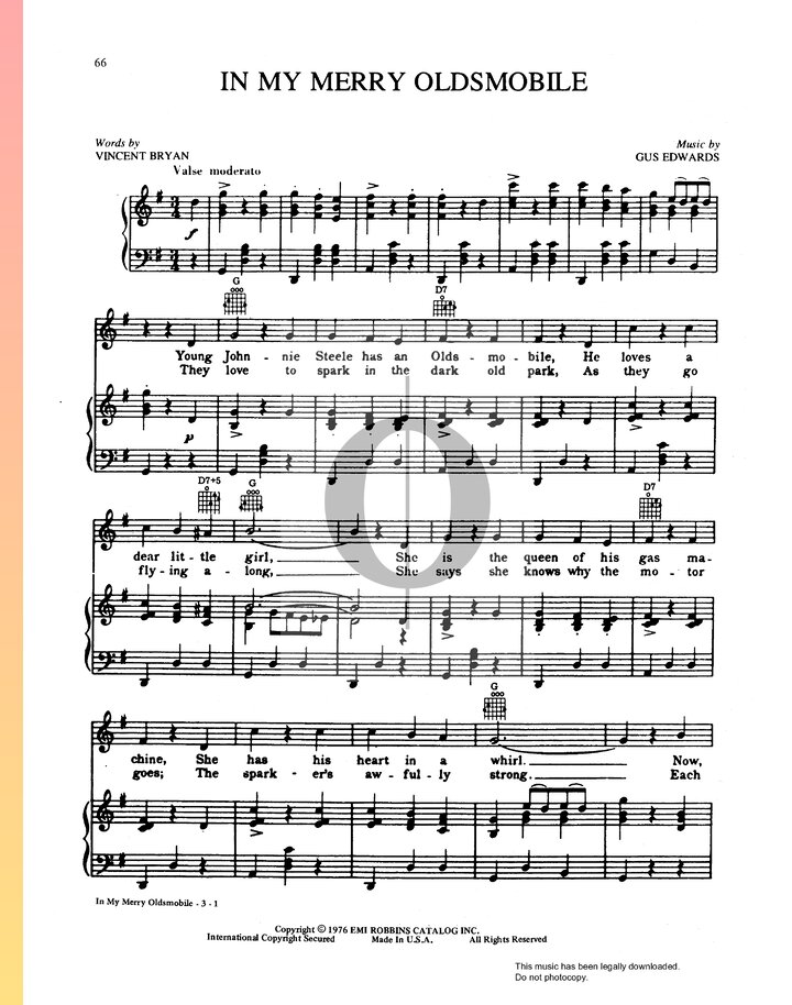 In My Merry Oldsmobile (Billy Murray) Piano Sheet Music - OKTAV