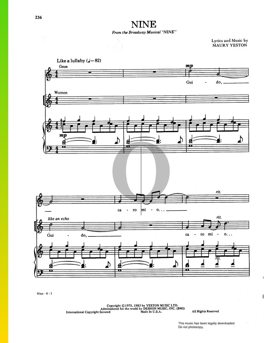 Nine Maury Yeston Piano Sheet Music Oktav