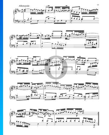 Partition Suite en Ré Majeur, BWV 1012: 2. Allemande