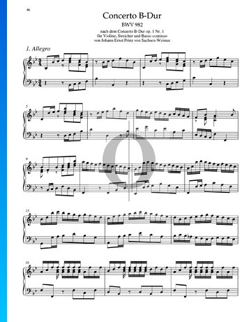 Partition Concerto en Si Majeur, BWV 982: 1. Allegro