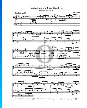 Partition Prélude en Sol mineur, BWV 885