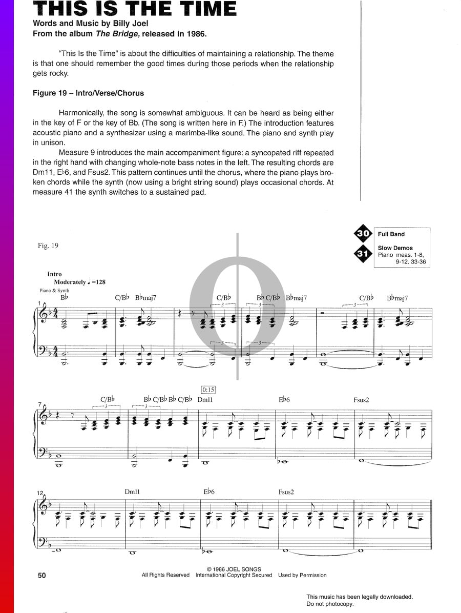 This Is The Time (Billy Joel) Piano Sheet Music OKTAV
