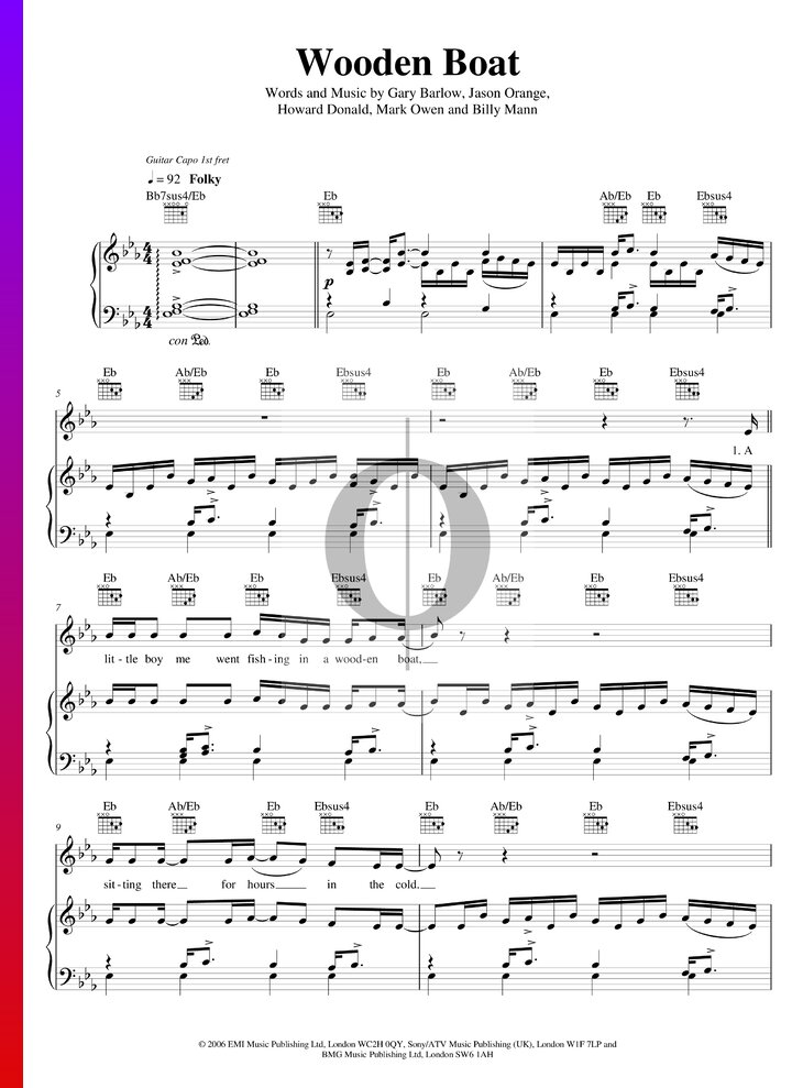 Wooden Boat (Take That) Piano Sheet Music - OKTAV