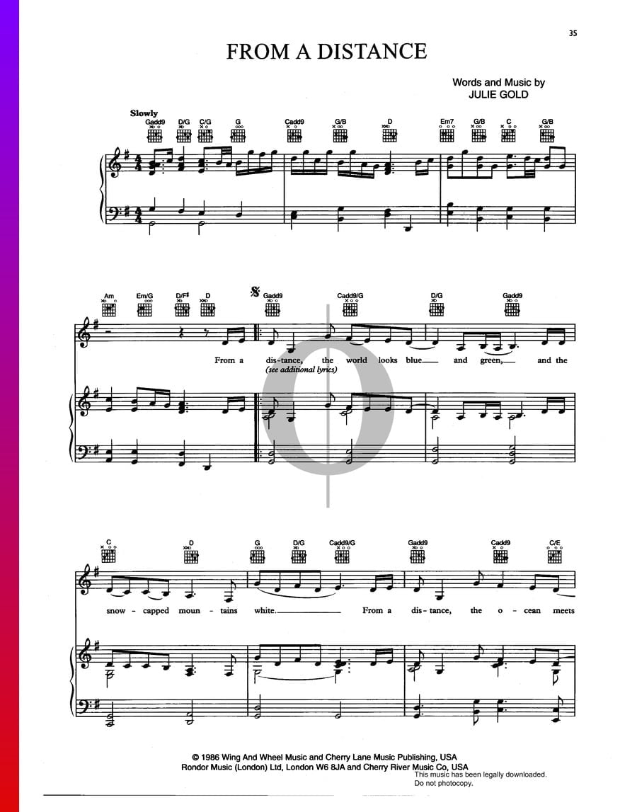 From A Distance (Bette Midler) Piano Sheet Music - OKTAV