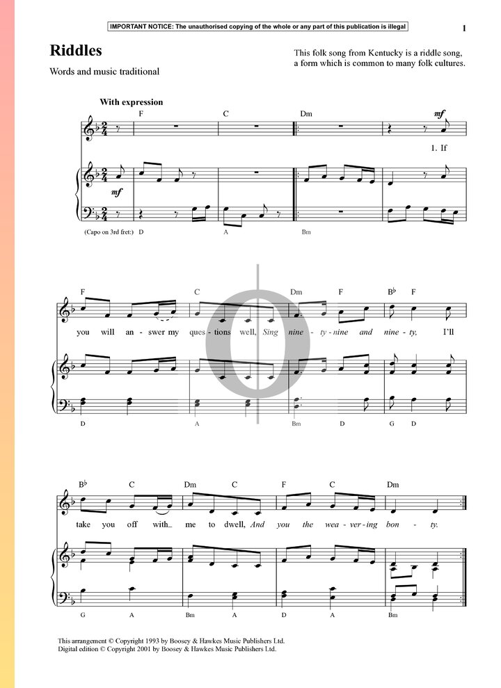 Riddles Anonymous Piano Sheet Music Oktav 