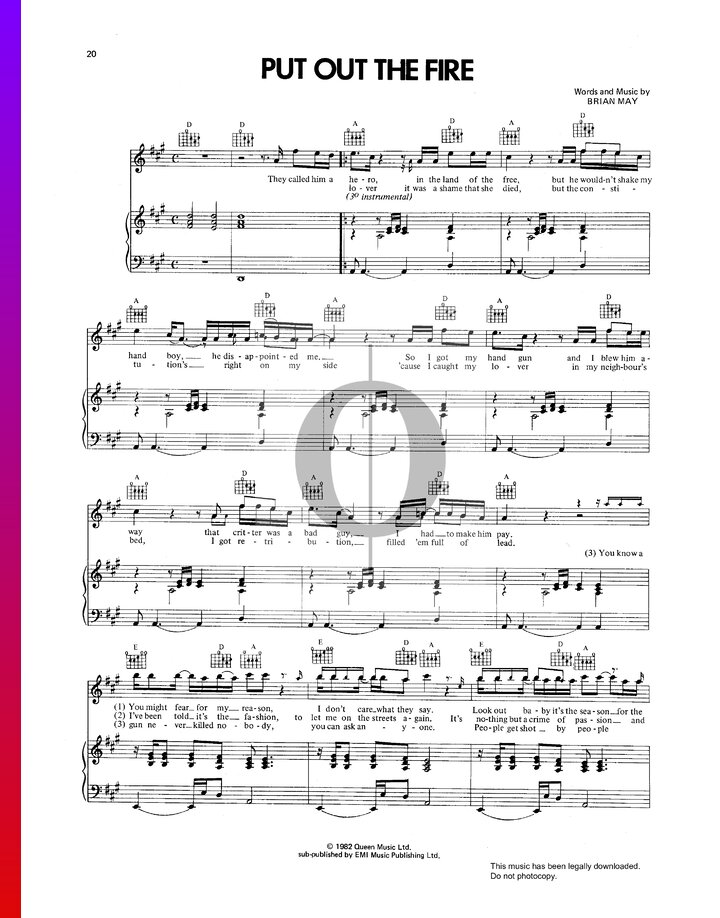 Put Out The Fire (Queen) Piano Sheet Music OKTAV