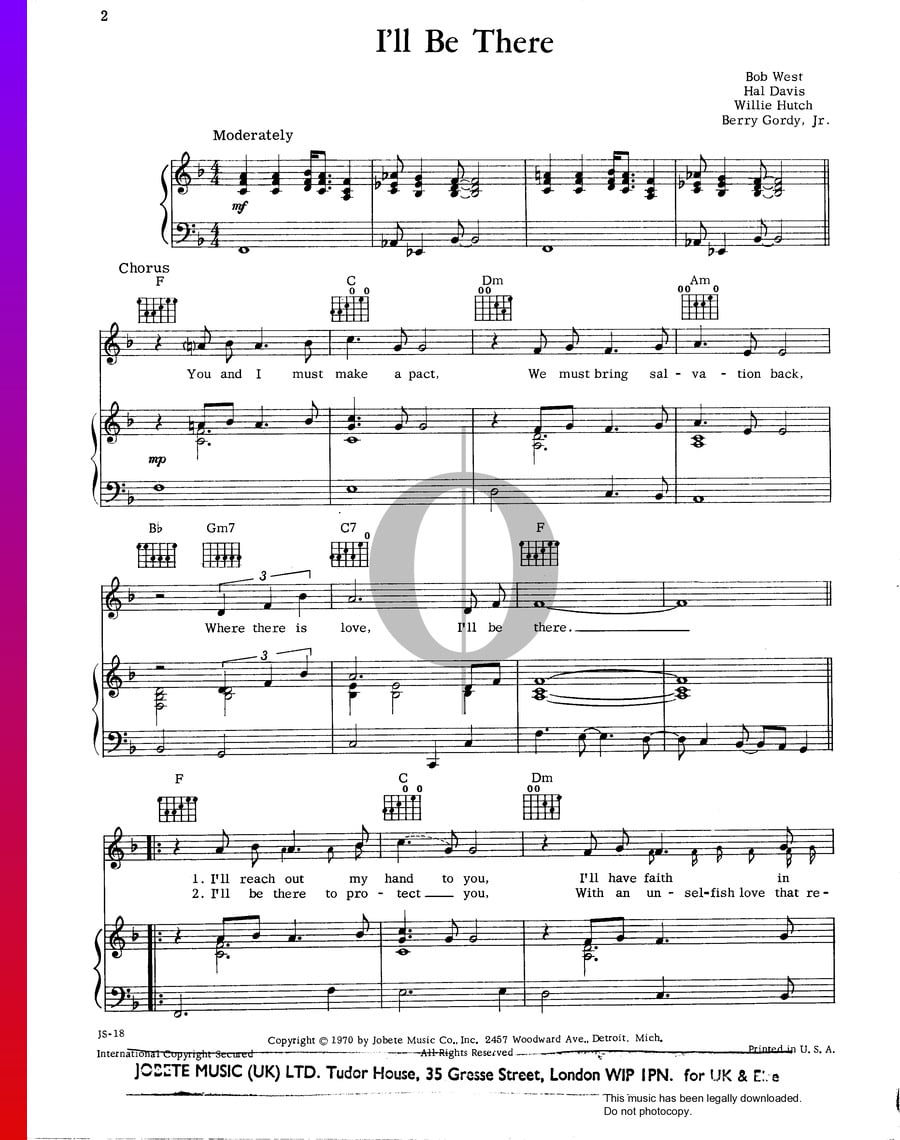 I'll Be There (The Jackson 5) Piano Sheet Music - OKTAV