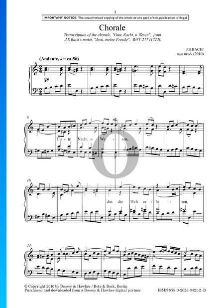 Jesu Meine Freude Bwv 227 Gute Nacht O Wesen Sheet Music Piano Solo Pdf Download Streaming Oktav