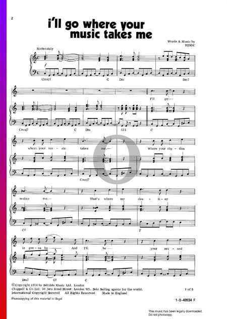 I'll Go Where Your Music Takes Me Musik-Noten