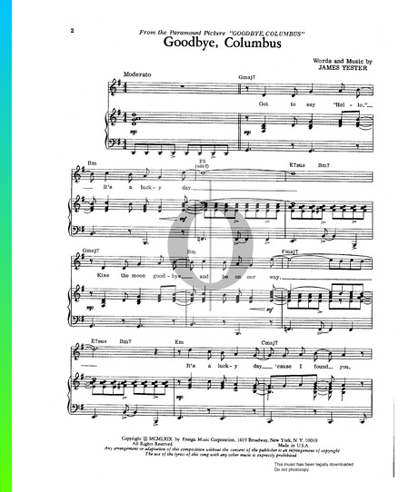 Goodbye Columbus Sheet Music