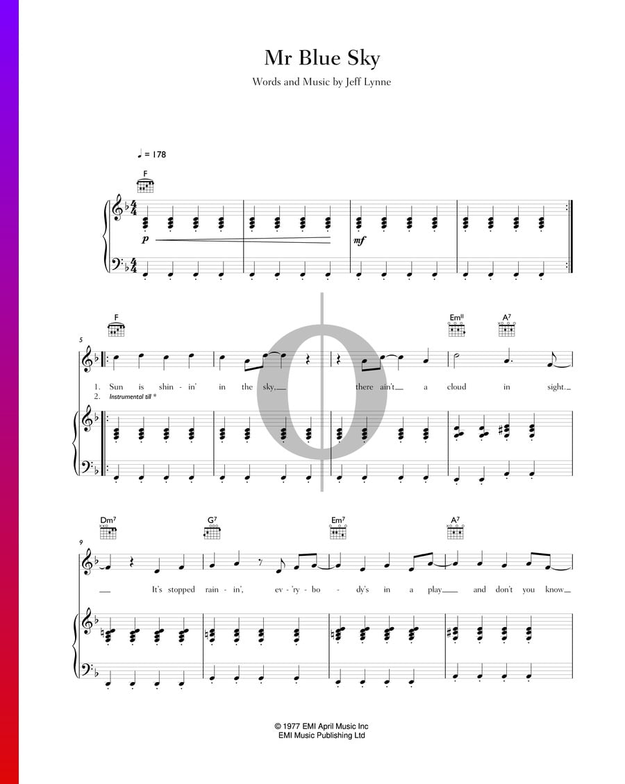 Mr Blue Sky (Electric Light Orchestra) Piano Sheet Music - OKTAV