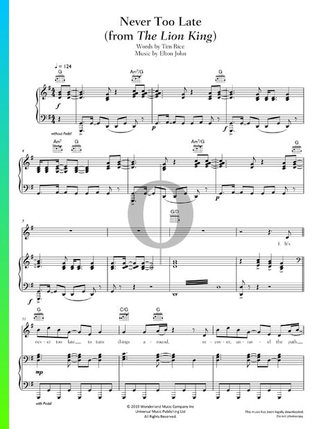 Never Too Late Sheet Music